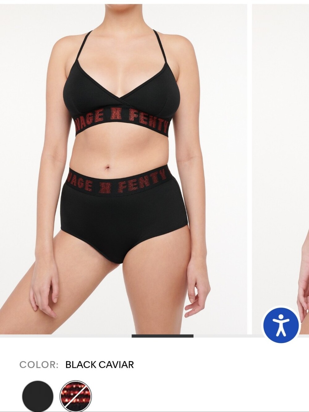 Savage X Fenty Black Bralette & High-Waist Brief Set with Red Logo Band